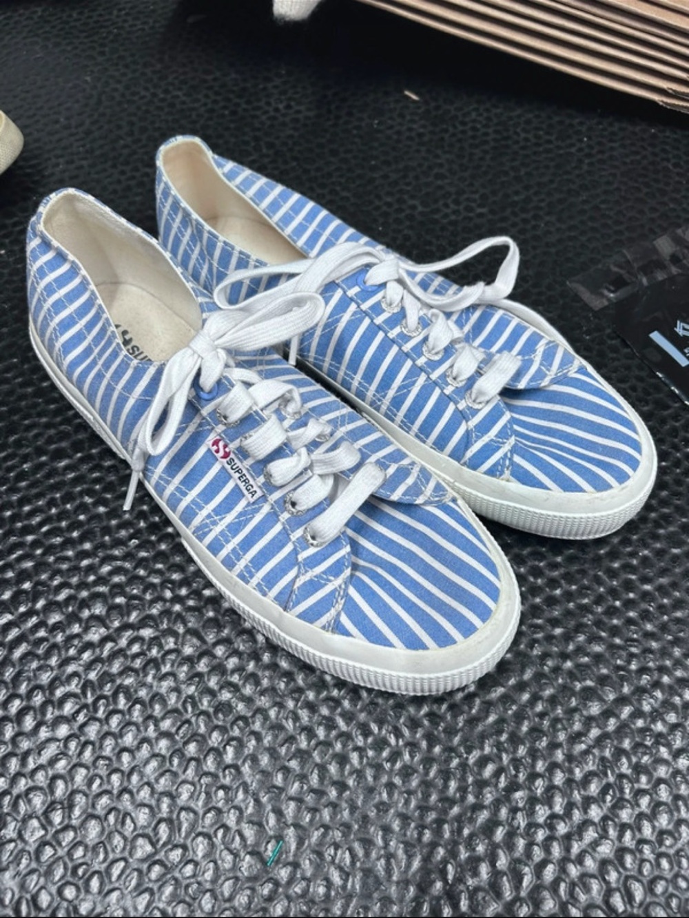 Superga 2750 Striped Light Blue & White Canvas Sneakers 9